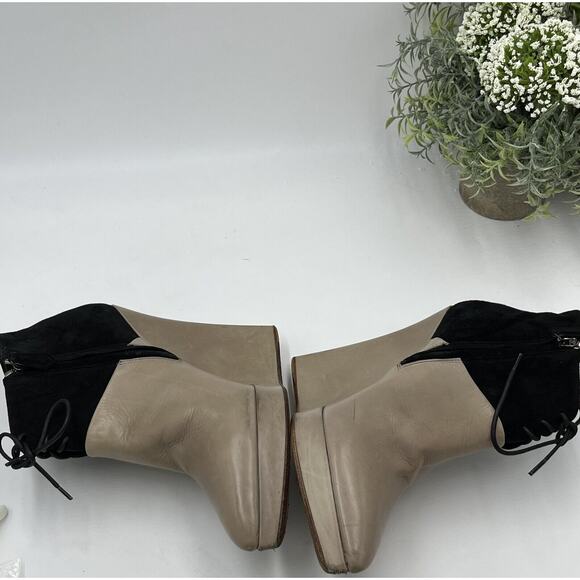 Reed Krakoff Black Suede & Grey Taupe Leather Zipper Wedge Boots Shoes 39/8.5 - Picture 8 of 16